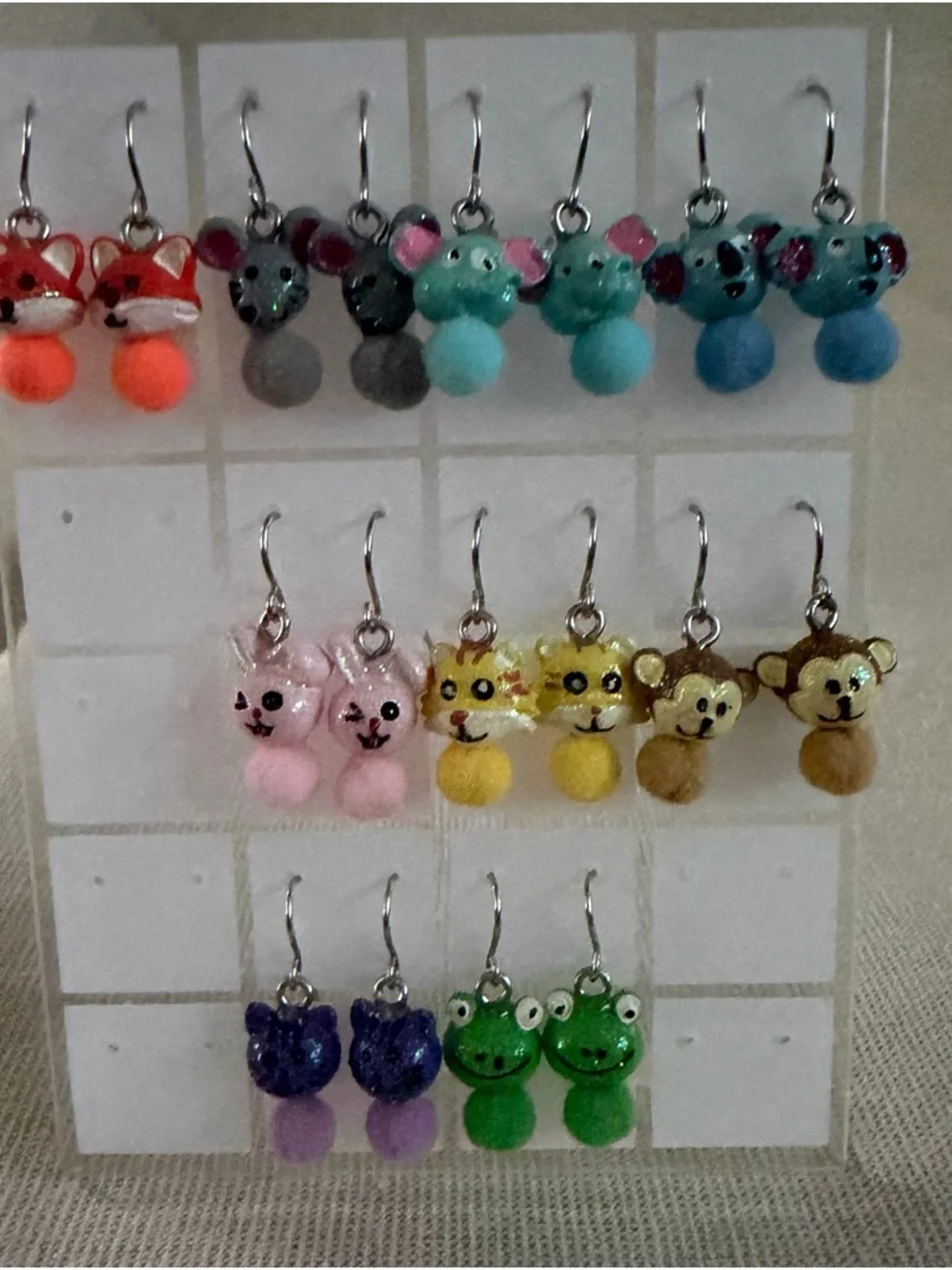 Nine Pair Cute Animal Pom Pom Earrings for Kids - Multicolor